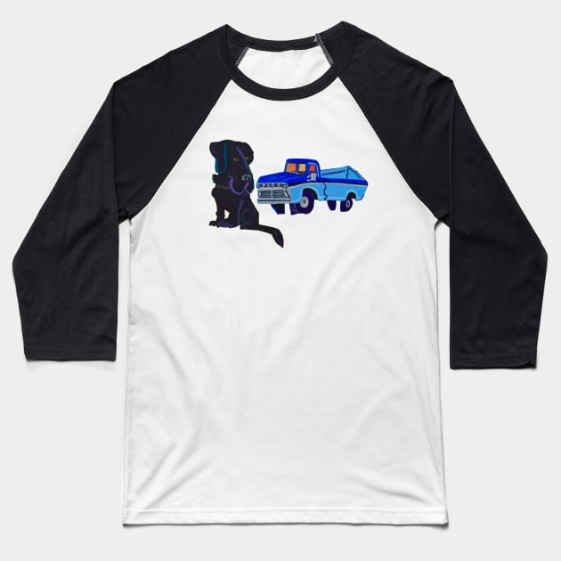 Black Lab and Pickup Truck Baseball T-Shirt by SPINADELIC